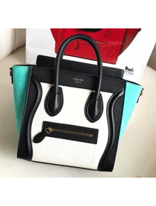 Celine Nano Luggage Handbag In Smooth/Grainy Calfskin White/Black/Cyan 2020