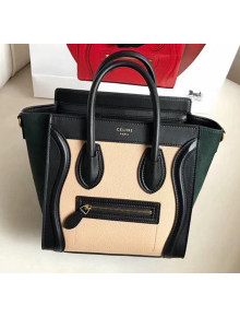 Celine Nano Luggage Handbag In Smooth/Grainy Calfskin Beige/Black/Deep Green 2020