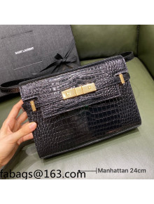 Saint Laurent Manhattan Shoulder Bag in Black Crocodile Embossed Leather 675626 2021