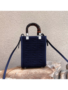 Fendi Mini Sunshine Medium Shopper Tote Bag in Blue Texture FF Fabric 2021 8527
