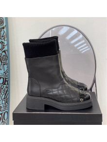 Chanel Lambskin & Knit Ankle Boots Black 2021 02