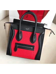 Celine Nano Luggage Handbag In Smooth/Grainy Calfskin Red/Black/Beige 2020