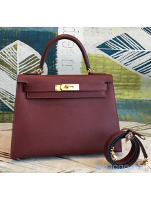 Hermes Kelly 25/28/32cm Bag in Original Epsom Leather Burgundy/Gold Hardware 2020(Half-Handmand) 