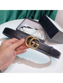 Gucci Texture Grained Leather Belt 3cm with GG Buckle Black/Aged Gold 2021