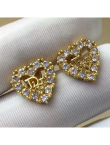 Dior Crystal Heart Stud Earrings Gold/White 2019
