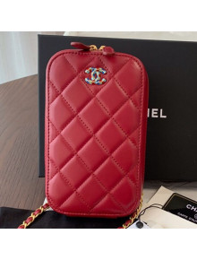 Chanel Quilted Lambskin iPhone Holder Clutch with Chain AP0530 Red 2019