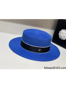 Chanel Straw Wide Brim Hat CHH31411 Blue 2022
