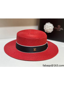 Chanel Straw Wide Brim Hat CHH31409 Red 2022