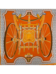 Hermes Phaethon Wheel Twilly Silk Square Scarf 90x90cm Orange 2021
