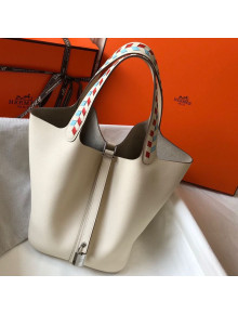 Hermes Picotin Lock Bag with Woven Top Handle in Epsom Leather 22cm White 2019