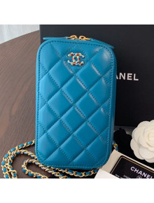 Chanel Quilted Lambskin iPhone Holder Clutch with Chain AP0530 Blue 2019