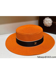 Chanel Straw Wide Brim Hat CHH31414 Orange 2022