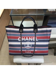Chanel Canvas Deauville Shopping Bag A66941 Strip Red/Blue 2018