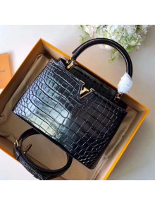 Louis Vuitton Capucines BB Top Handle Bag in Crocodilian Leather N92173 Black 2019