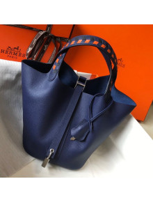 Hermes Picotin Lock Bag with Woven Top Handle in Epsom Leather 18cm Blue 2019
