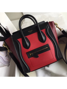 Celine Nano Luggage Handbag In Smooth Calfskin Red/Black/Burgundy 2020