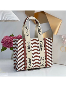 Chloe Medium Woody Striped Canvas Tote Bag White/Brown 2022