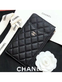 Chanel Quilted Grained Calfskin Phone & Card Holder Wallet Black/Silver 2020