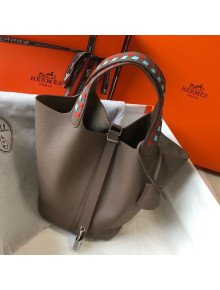 Hermes Picotin Lock Bag with Woven Top Handle in Epsom Leather 18cm Grey 2019