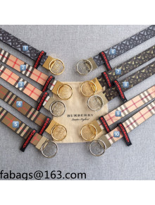 Burberry Check Canvas Belt 3.5cm with TB Circle Buckle Brown 2021 110627