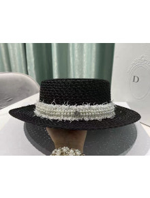 Chanel Straw Wide Brim Hat CHH31502 Black 2022