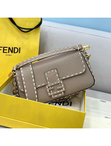 Fendi Baguette Medium Bag in Grey Stitching Full Grained Leather 2021 8393