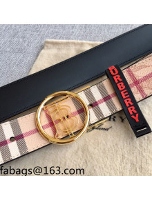 Burberry Check Canvas Belt 3.5cm with TB Circle Buckle Beige 2021 110630
