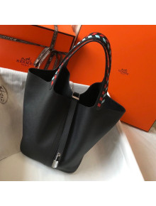 Hermes Picotin Lock Bag with Woven Top Handle in Epsom Leather 18cm Black 2019