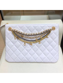 Chanel Quilted Lambskin Chain Tassel Pouch AP0502 White 2019