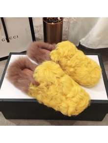 Gucci Curly Wool Fur Flat Slippers Yellow 2019