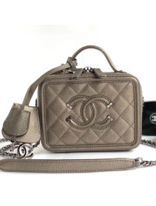 Chanel CC Filigree Mini Vanity Case Bag in Grained Metallic Beige Lambskin & Silver Metal A93342 2018