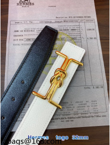 Hermes Epsom Reversible Leather Belt 3.2cm White 2021 10805