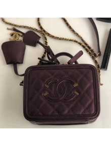 Chanel CC Filigree Mini Vanity Case Bag in Grained Metallic Burgundy Lambskin A93342 2018