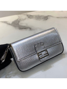 Fendi Nano Baguette Charm in Silver Grained Leather 2021