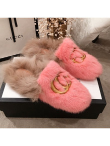 Gucci GG Wool Fur Flat Slippers Pink 2019