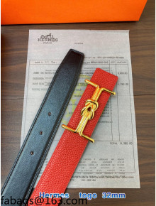 Hermes Epsom Reversible Leather Belt 3.2cm Red 2021 10807