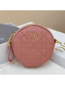 Dior Caro Detachable Round Coin Purse in Pink Cannage Supple Calfskin Wallet 2021