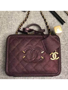 Chanel CC Filigree Medium Vanity Case Bag in Grained Metallic Burgundy Lambskin A93343 2018