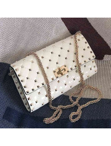 Valentino Rockstud Spike Chain Clutch Crossbody Bag in Patent Calfskin Leather White 2019