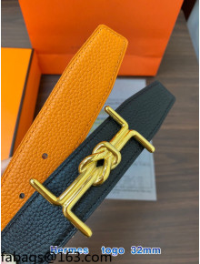 Hermes Epsom Reversible Leather Belt 3.2cm Orange 2021 10808