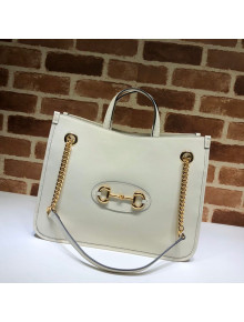 Gucci Horsebit 1955 Leather Medium Tote Bag 621144 White 2020