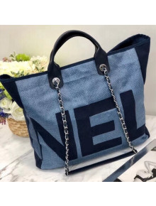 Chanel Printed Fabric Maxi Medium Shopping Bag A57161 Blue 2018