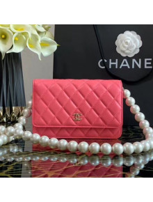 Chanel Quilted Calfskin Wallet on Chain WOC with Pearl Strap Coral Pink 2020