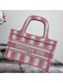 Dior Mini Book Tote Bag in Pink D-Stripes Embroidery 2021