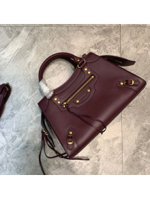 Balenciaga Neo Classic Small Top Handle Bag in Smooth Calfskin Burgundy/Gold 2020