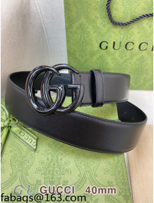 Gucci Classic Calfskin Belt 4cm with GG Buckle All Black 2021 110813