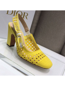 Dior x Moi Slingback Pumps 9cm in Yellow Cannage Embroidered Mesh 2021