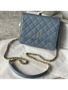 Chanel Grained Calfskin Cluch with Chain Bag Blue 2018