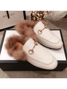 Gucci Princetown Horsebit Leather Fur Slippers White 2019