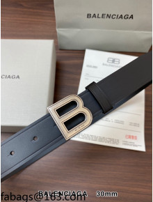 Balenciaga Reversible Calfskin Belt 3cm with B Buckle Black/Silver 2021